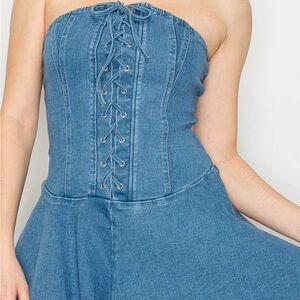 Blue Denim Strapless Skort Dress